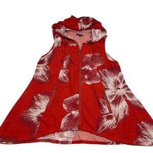 For Cynthia Floral Hi-Lo Linen/Viscose Blend Hooded Zip Front Vest Women's SZ XL